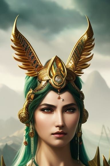 Yuxa, Turkic Serpent Queen Portrait in Art Nouveau Style