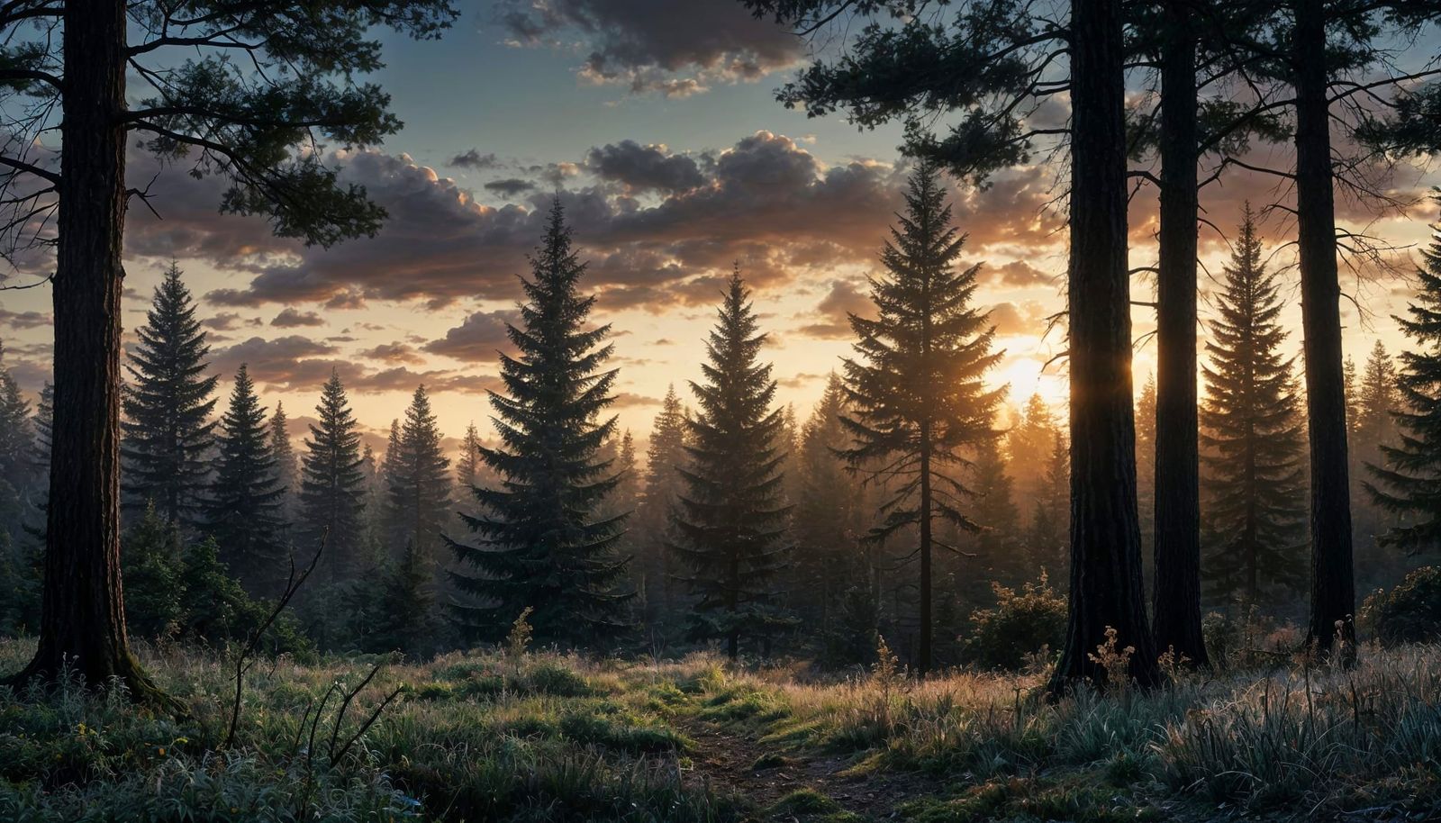 Moody November Dawn in a Forest Setting