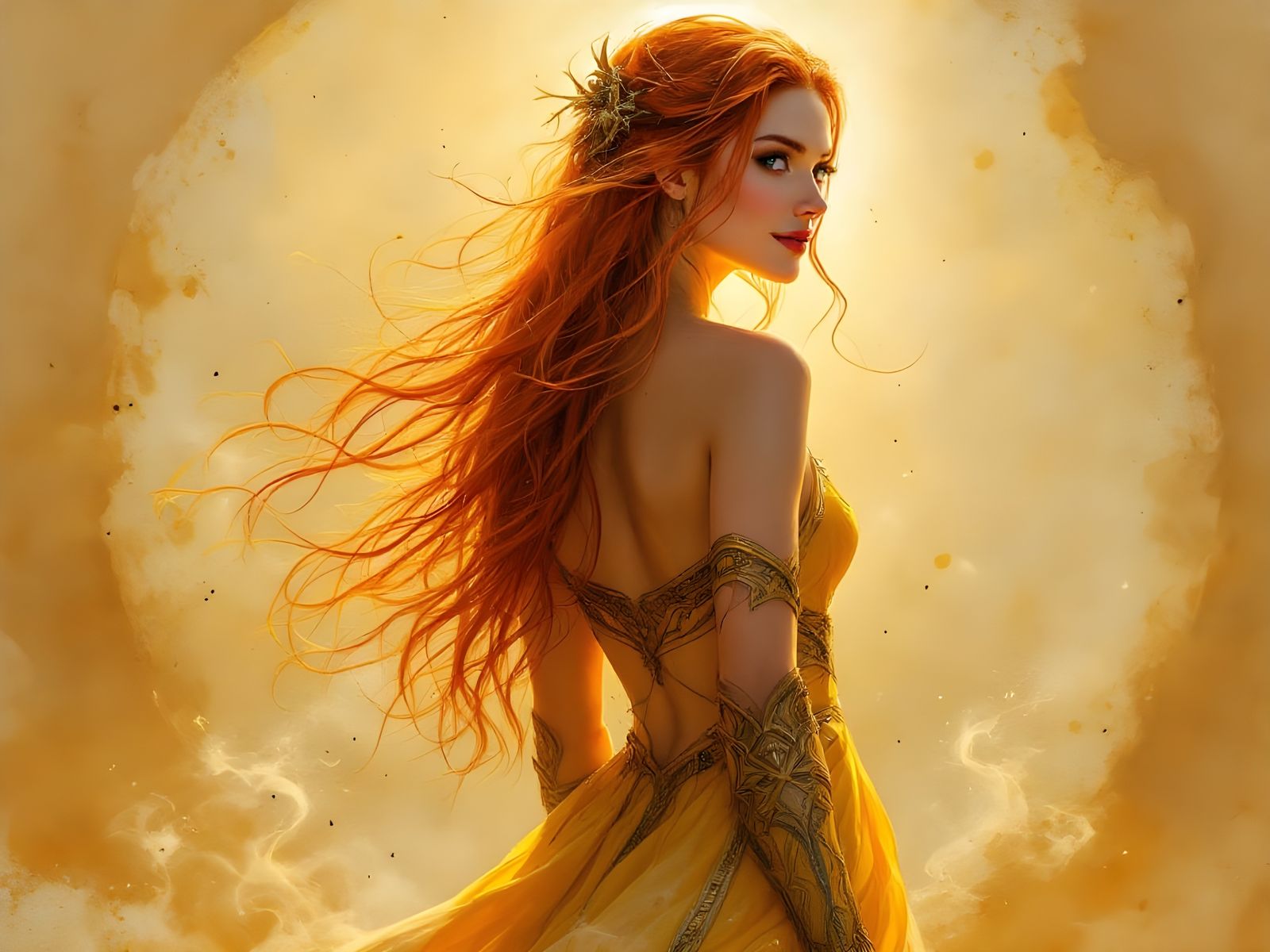 Goddess of the Sun Radiates Warmth in Smoky Orange Haze