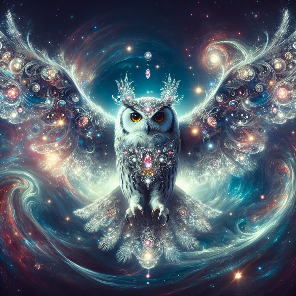 Ethereal Cosmic Owl Goddess in Deep Space