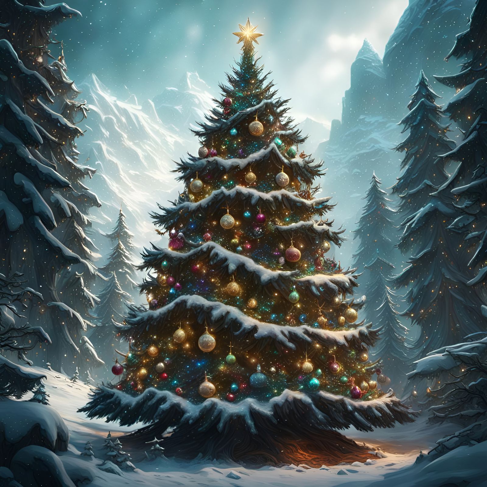Fantastical Christmas Tree Concept Art in Matte Painting Sty...