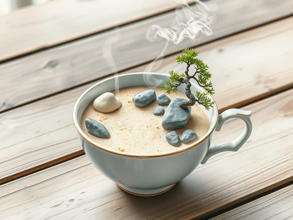 Zen Garden in Teacup: Minimalist Watercolor Art