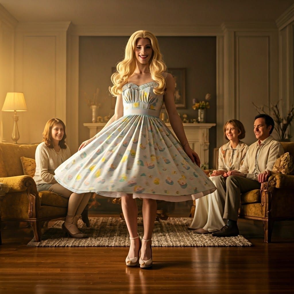 Androgynous Youth in Whimsical Easter Dress, Captured in Cin...