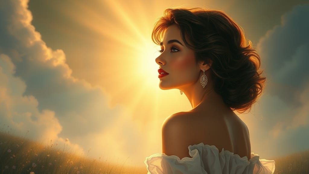 Ethereal Woman in Dreamy Heavenly Landscape