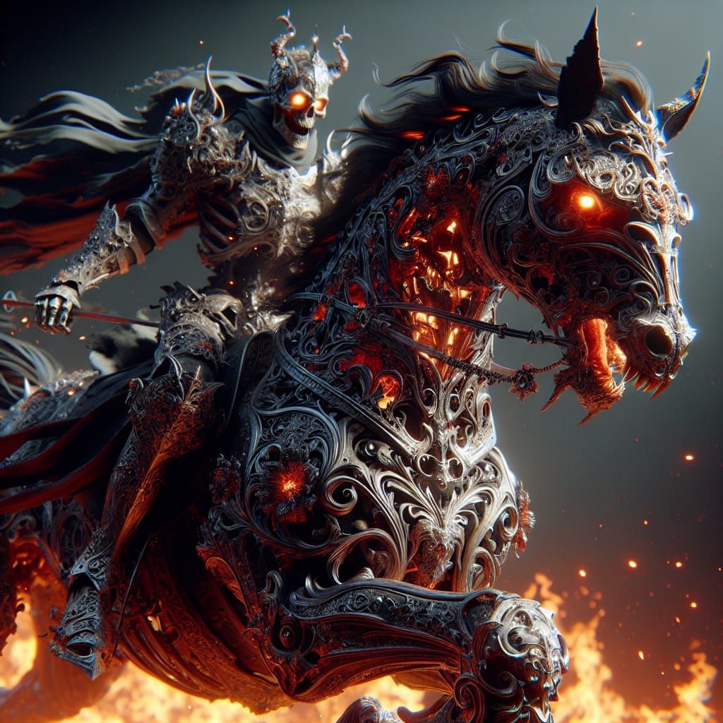 Dramatic 3D Knight on a Fiery Demon Steed