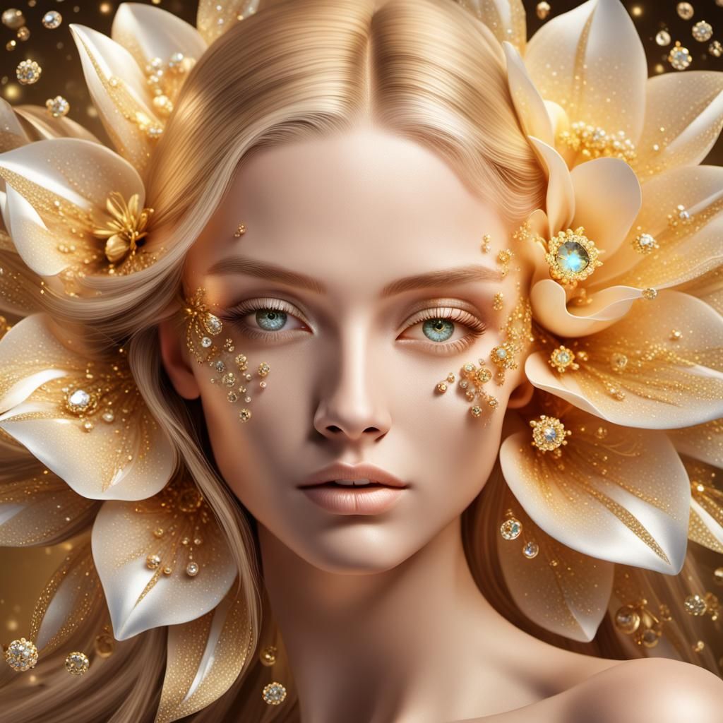Crystalline Flower Reveals Woman in Luxurious 3D Art