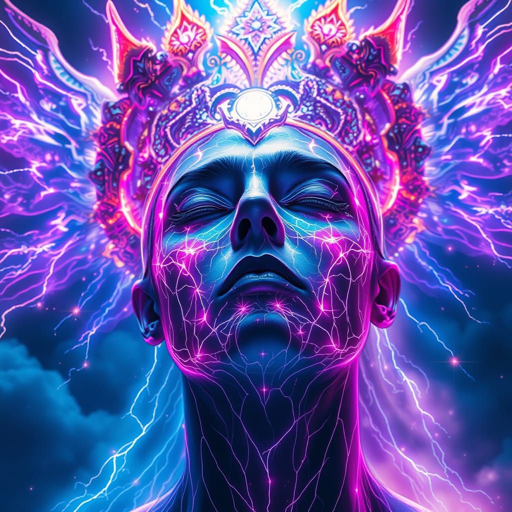 Cosmic Seraph Portrait with Ultraviolet Energy
