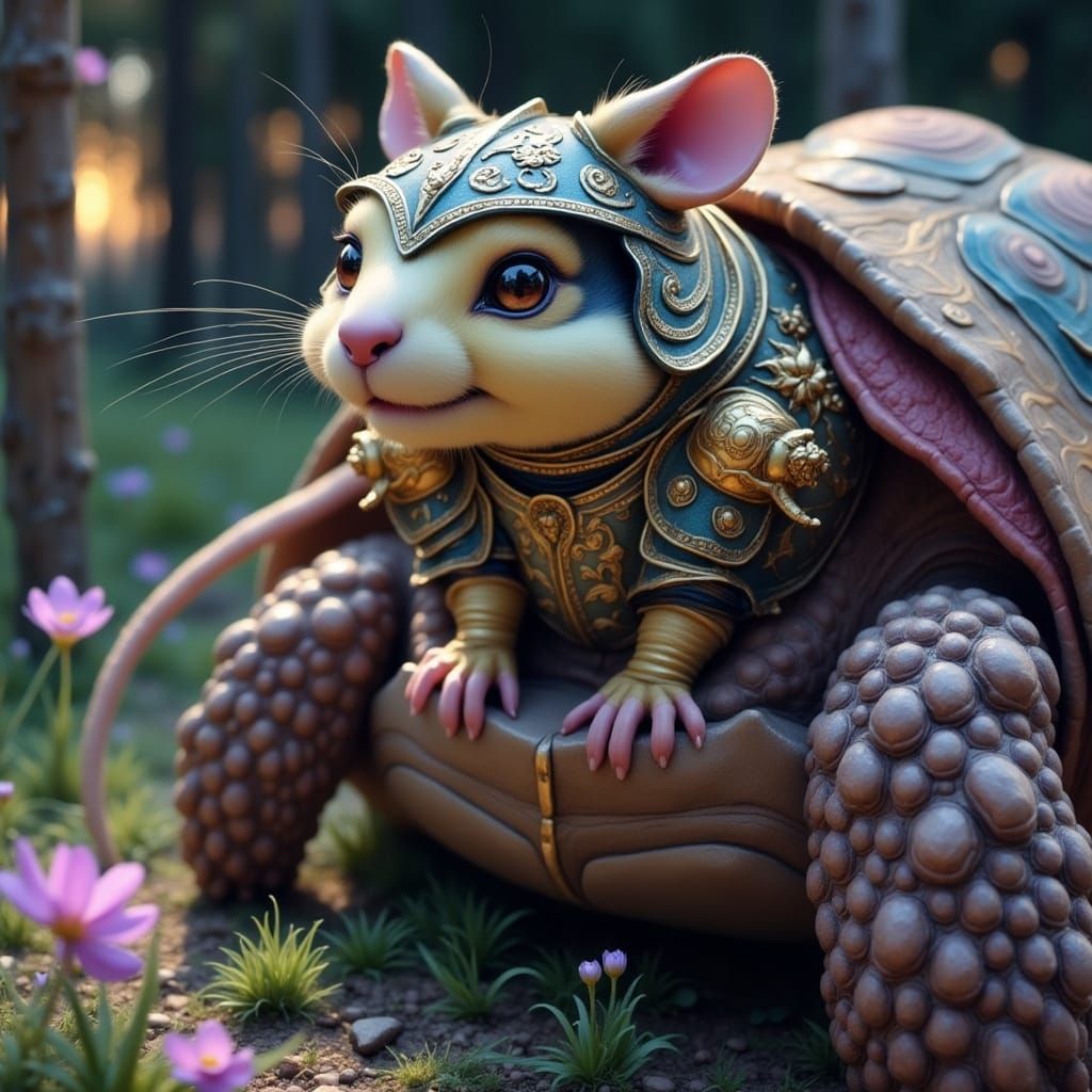 Mouse Knight Rides a Majestic Tortoise Through a Dreamlike L...