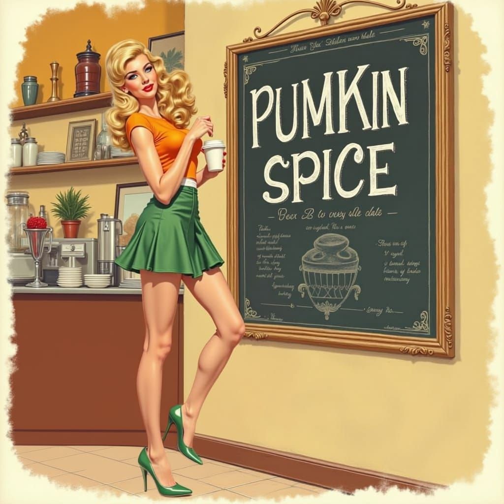 Pretty Barista in Retro Watercolor Style