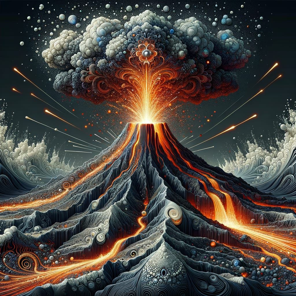 Lava Explosion on a Fractal Volcano in 3D