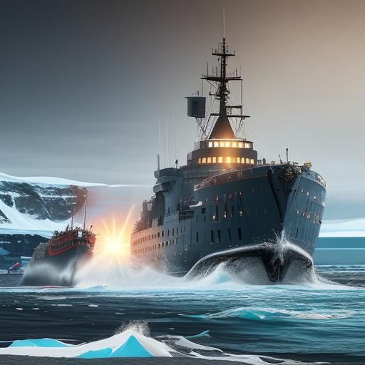 Hyperrealistic Landing Craft at Antarctica: Concept Art