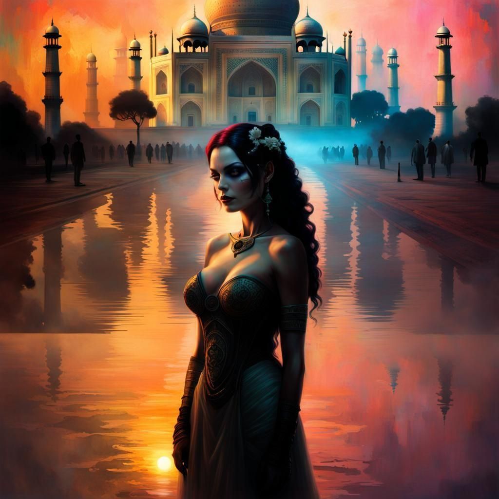 Cyborg Bride Portrait with Taj Mahal Sunset
