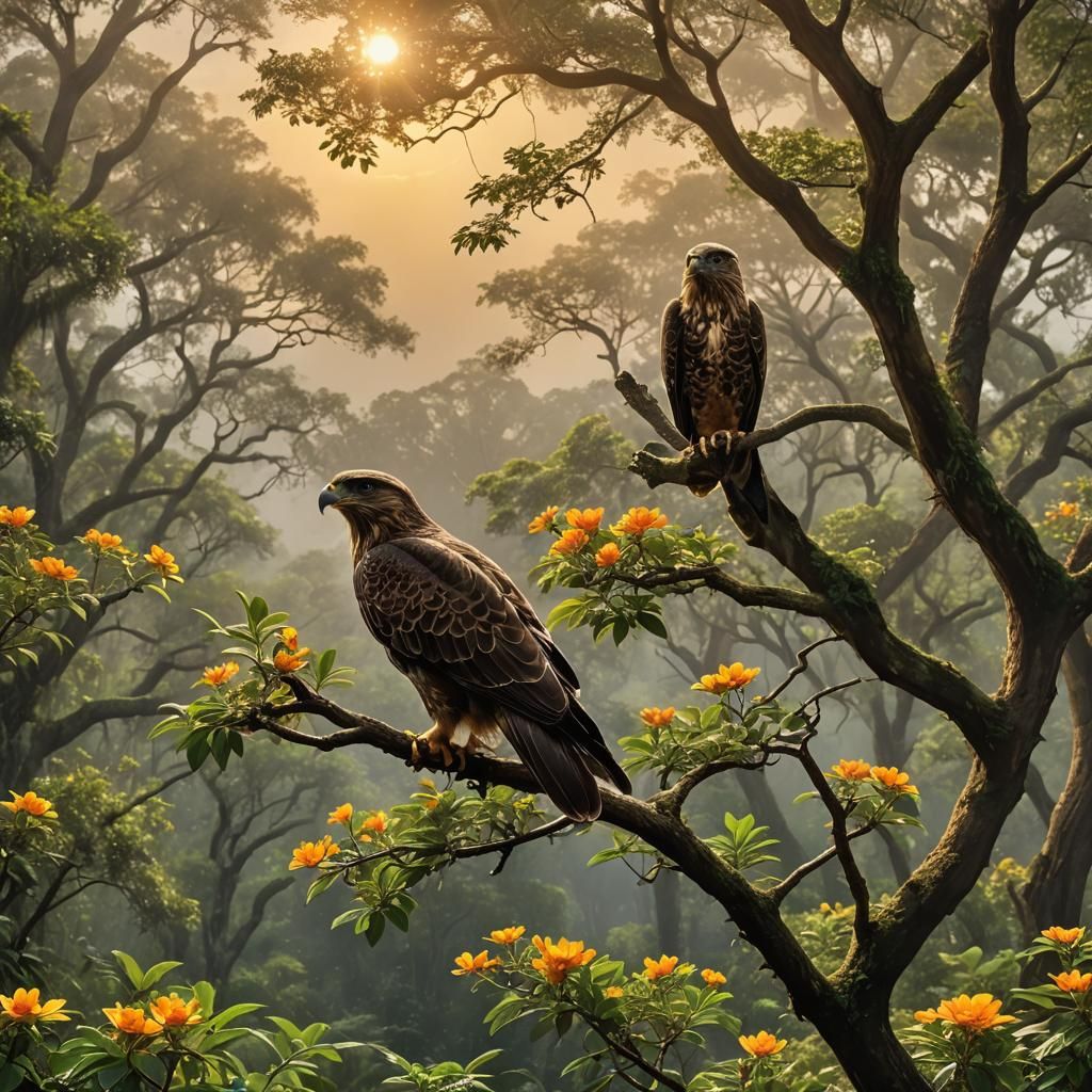 Lush Savanna and Forest Under Golden Skies