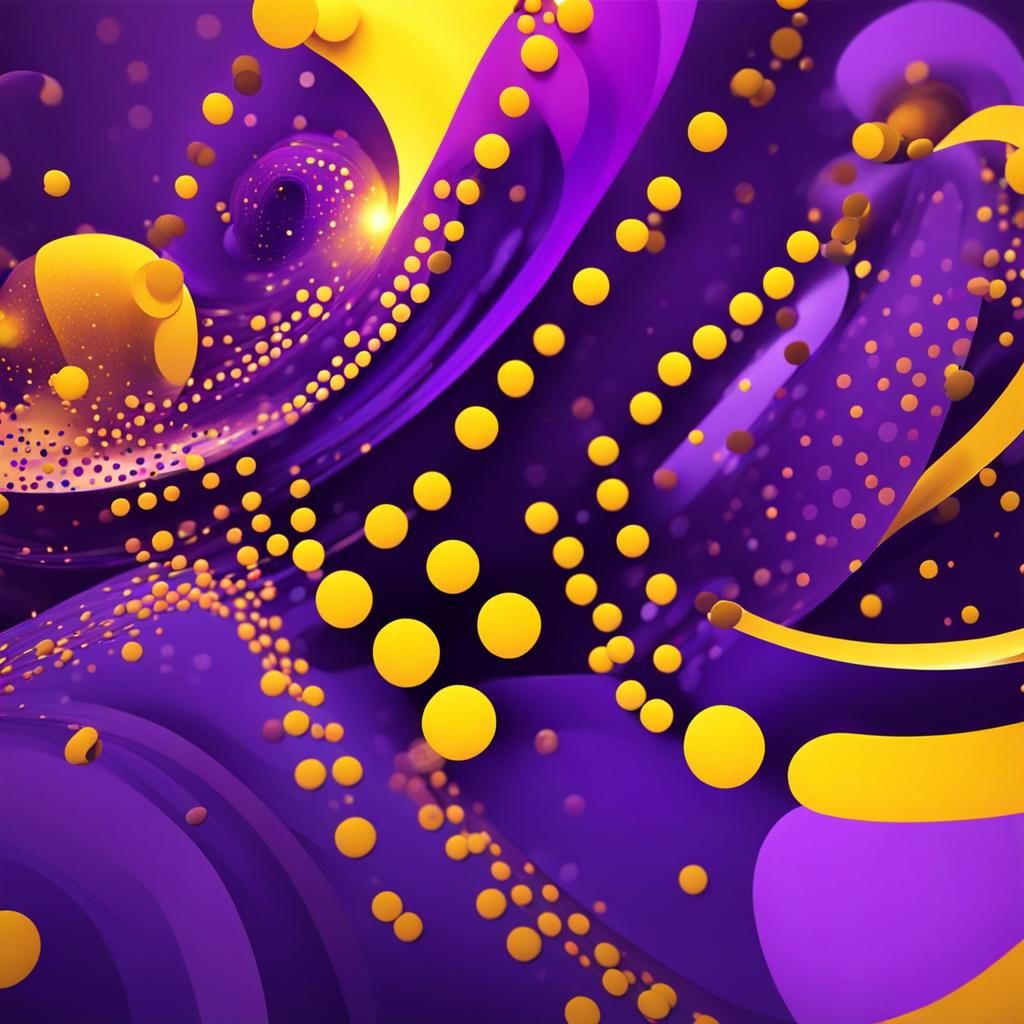 Dynamic Abstract Art: Purple Curves and Yellow Dots