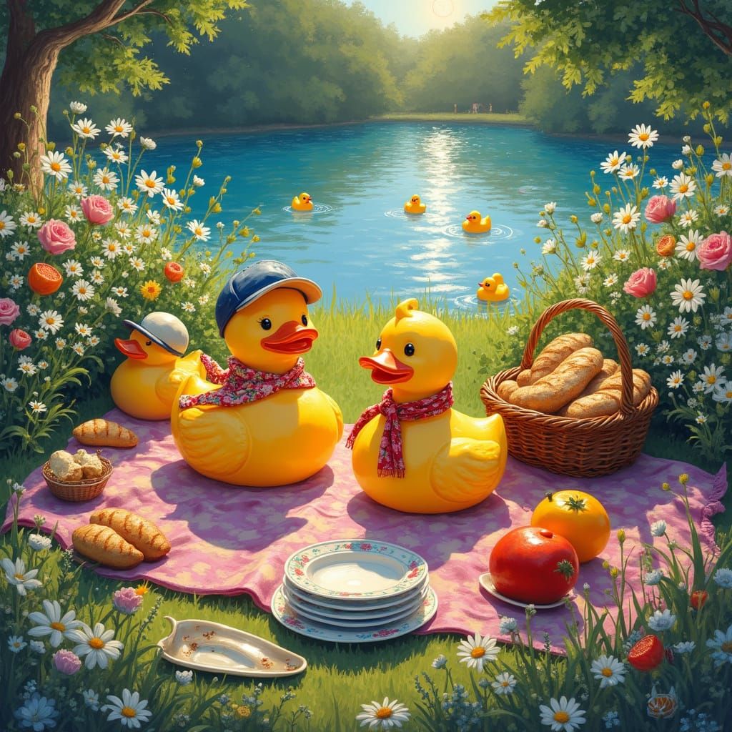 Vibrant Garden Scene in Pointillist Style