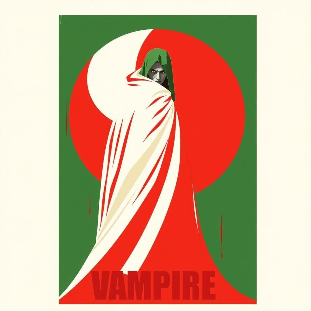Minimalist Islamist Vampire Propaganda Poster in Red, White,...