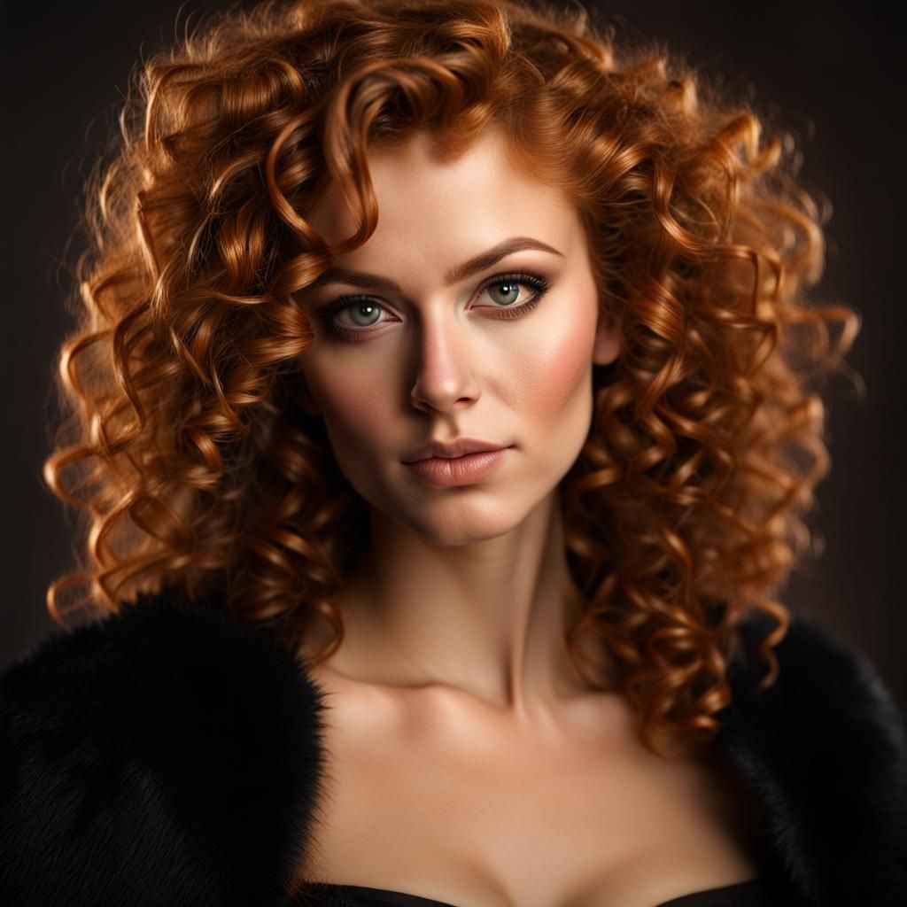 Luxurious Ginger-Haired Woman: Hyperrealistic Studio Portrai...