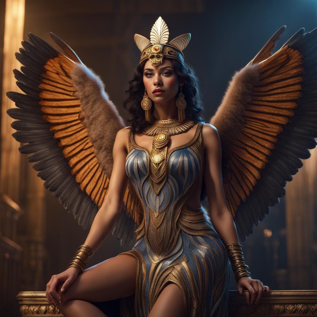 Egyptian Woman with Wings in Hyperrealistic Matte Painting