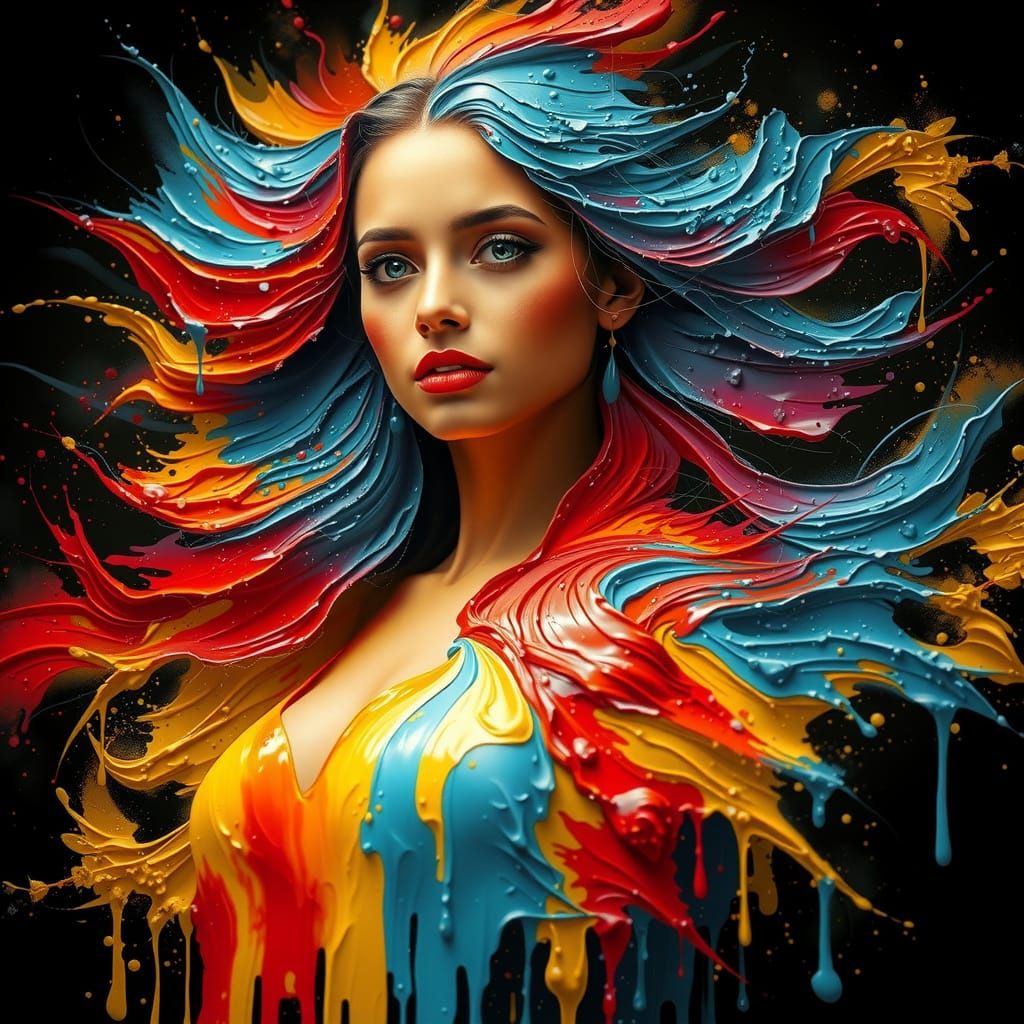 Confident Woman in Abstract Expressionist Art