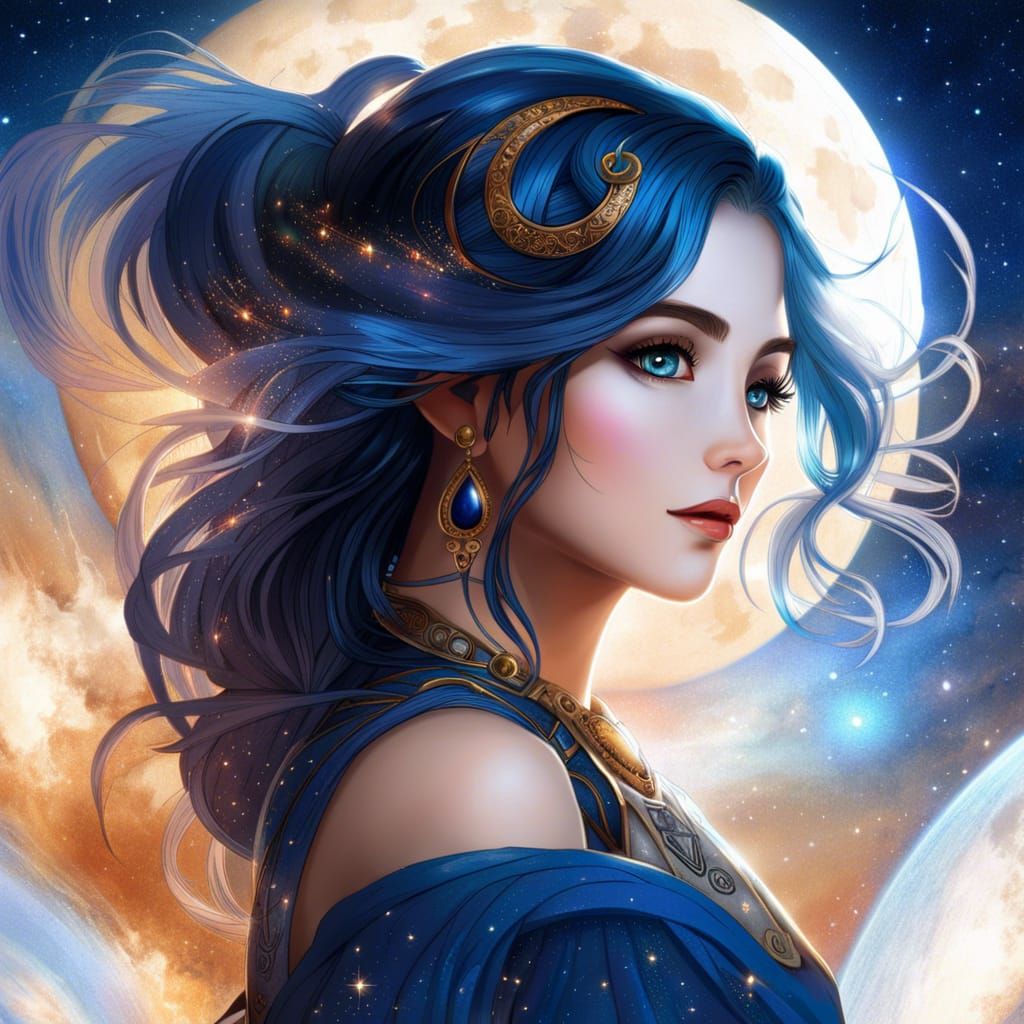 Anime Mage Portrait with Galaxy Background