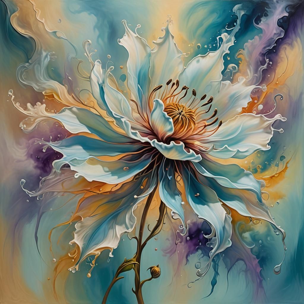 Smoke Flower in Surrealist Oil Painting Style
