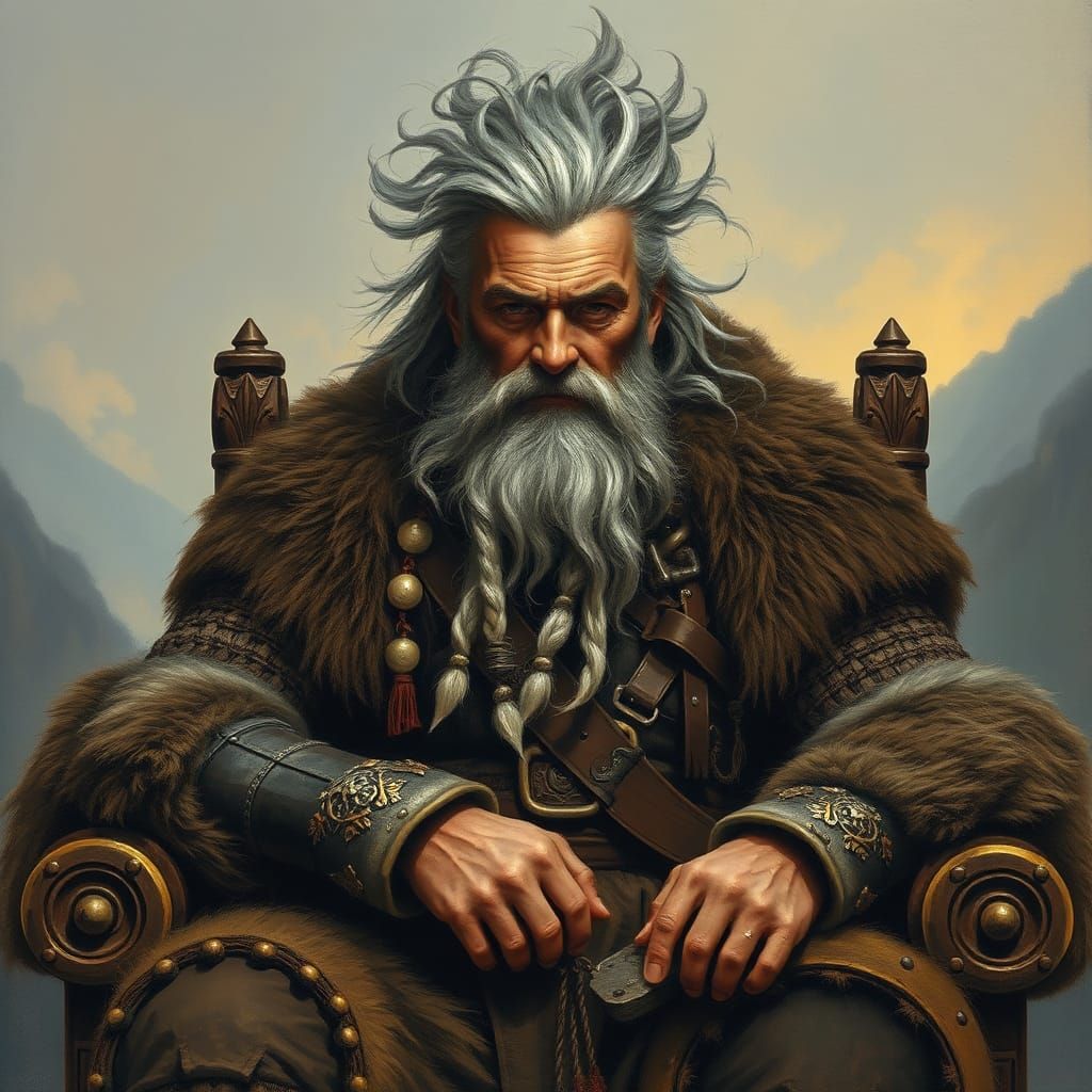 Viking Warrior in Fjord Landscape, Oil Painting Style