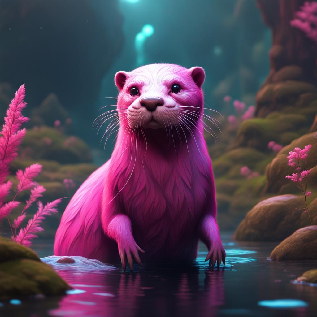 Fantastical Pink Otter Matte Painting in 8K