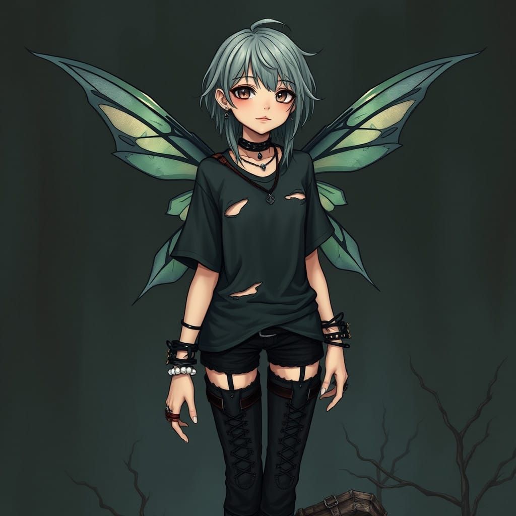 Androgynous Trans Girl Fairy in Dark Gothic Emo Style