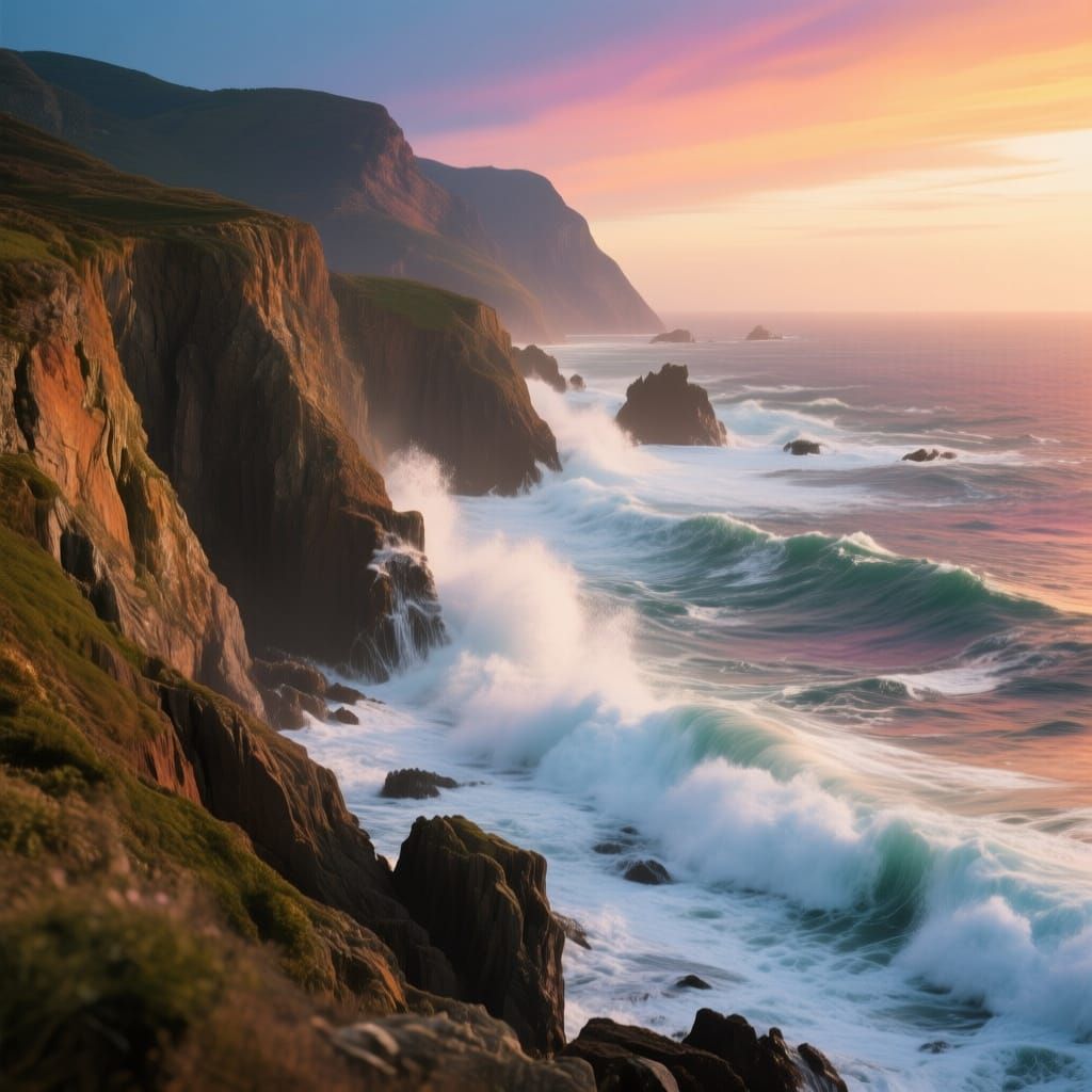 Hyperrealistic Crashing Waves on Rugged Coastline