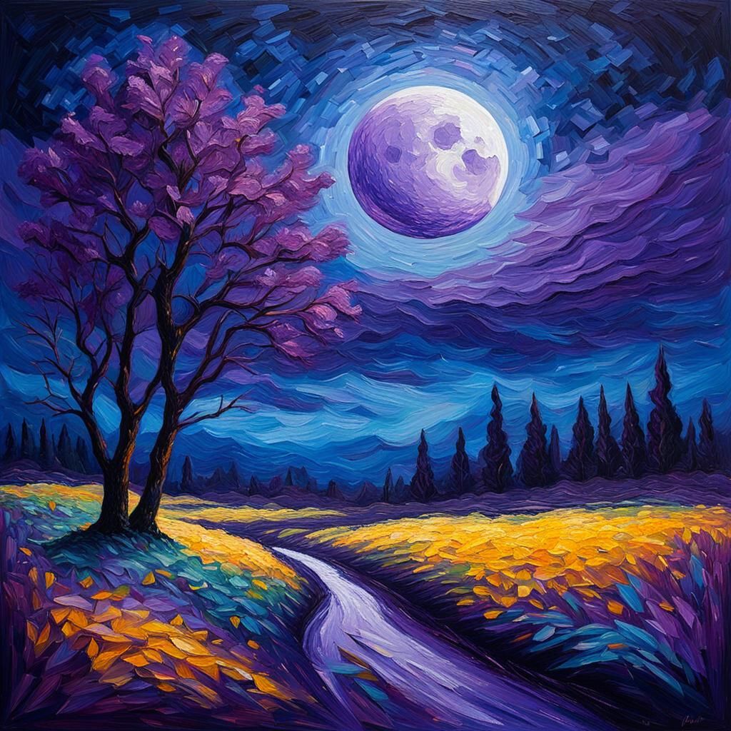 Purple Galaxy at Midnight in Expressionist Style