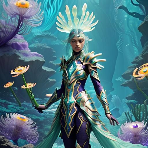 Armored Mermaid in Astral Amethyst Aura