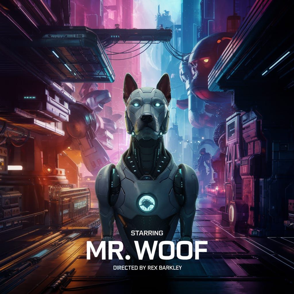 Robotic Dog Detective Movie Poster: Futuristic City