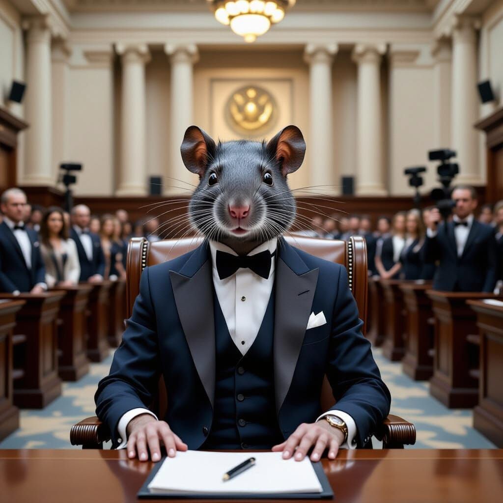 Realistic Anthropomorphic Rat in Court, Photorealistic Style