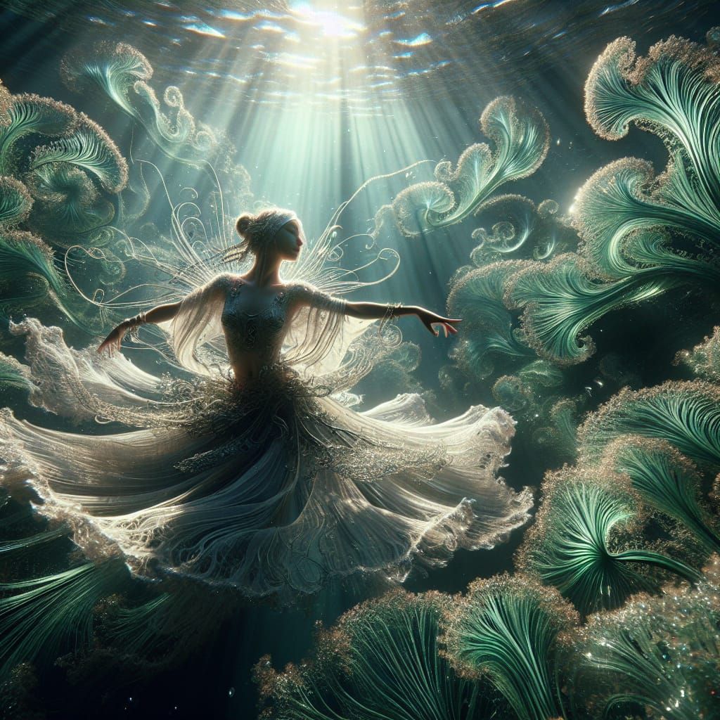 Ethereal Fairy's Underwater Dance in Emerald Seaweed