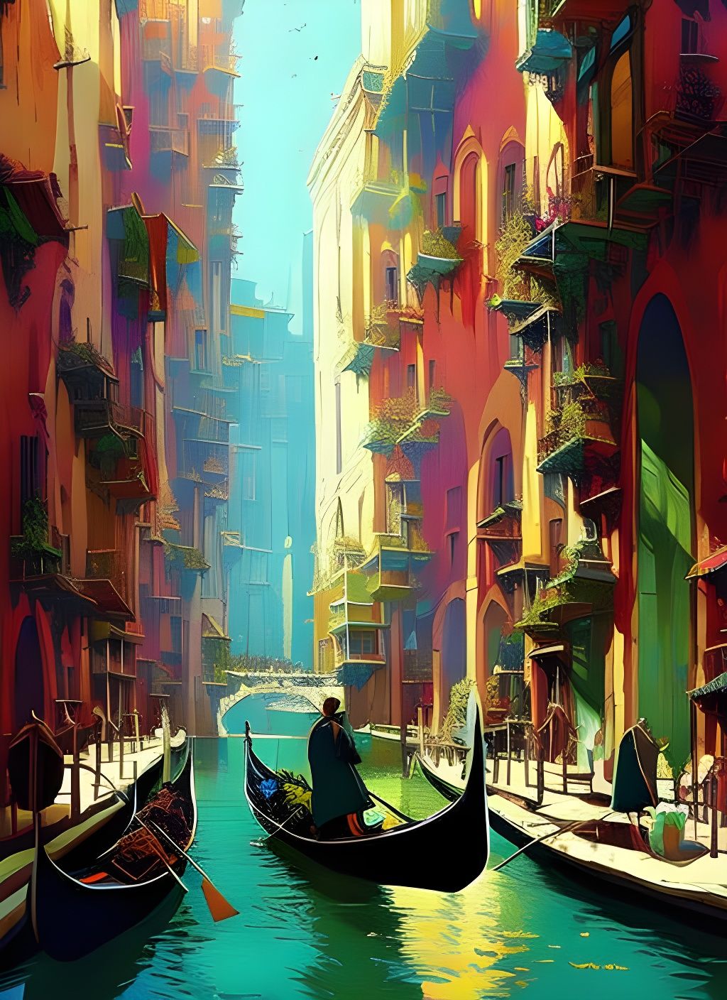 Gondola in Fantastical City: Matte Painting