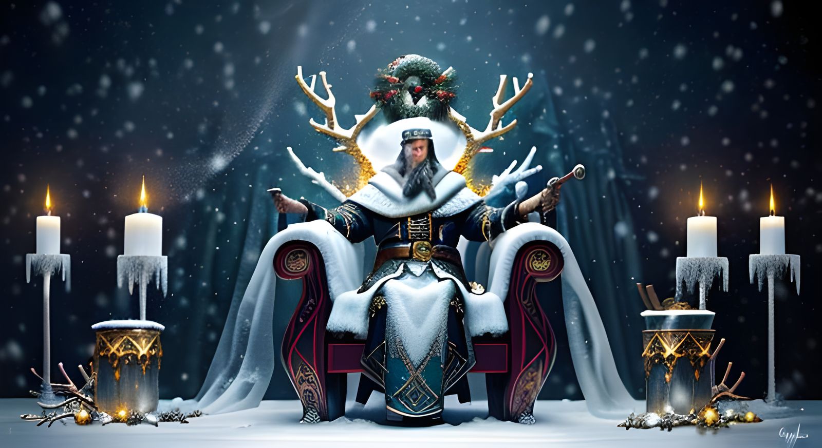 Surreal Viking Yule Scene in Frosty, Ethereal Styles
