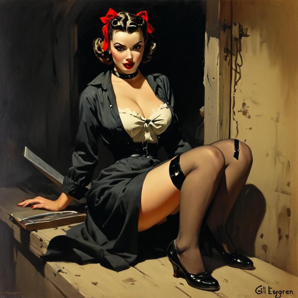Grimdark Pin-Up in Erotic Art Style