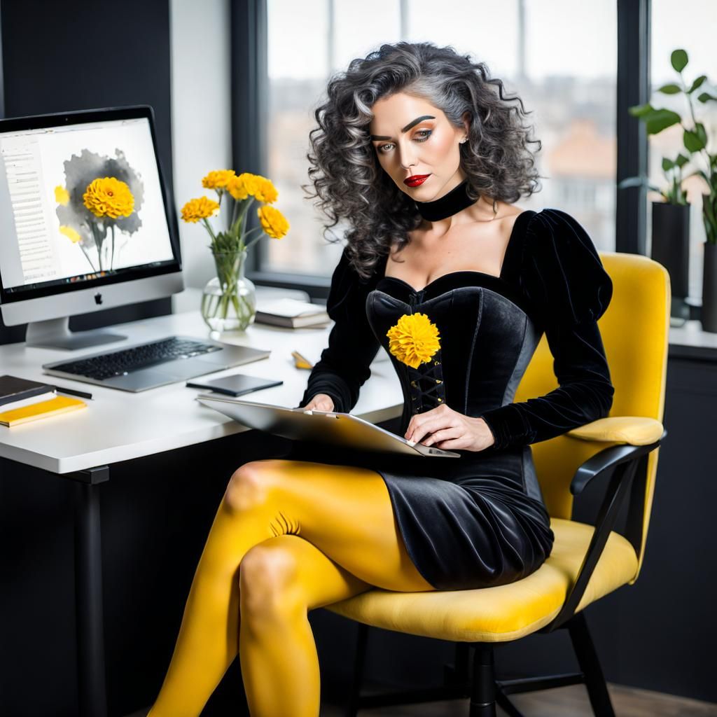 Modern Office Woman in Dutch Painter's Studio
