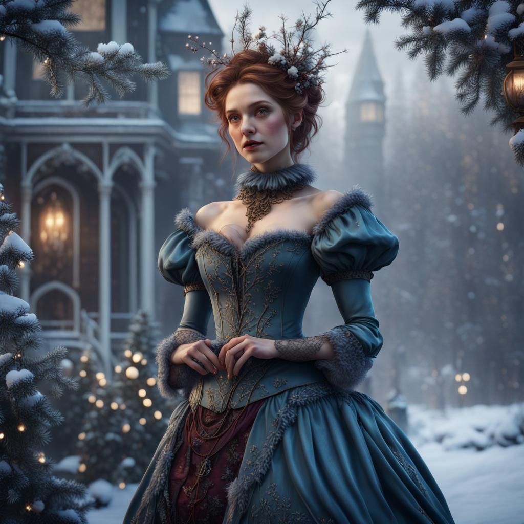Hyperrealistic Victorian Winter Fairy in Detailed Matte Pain...