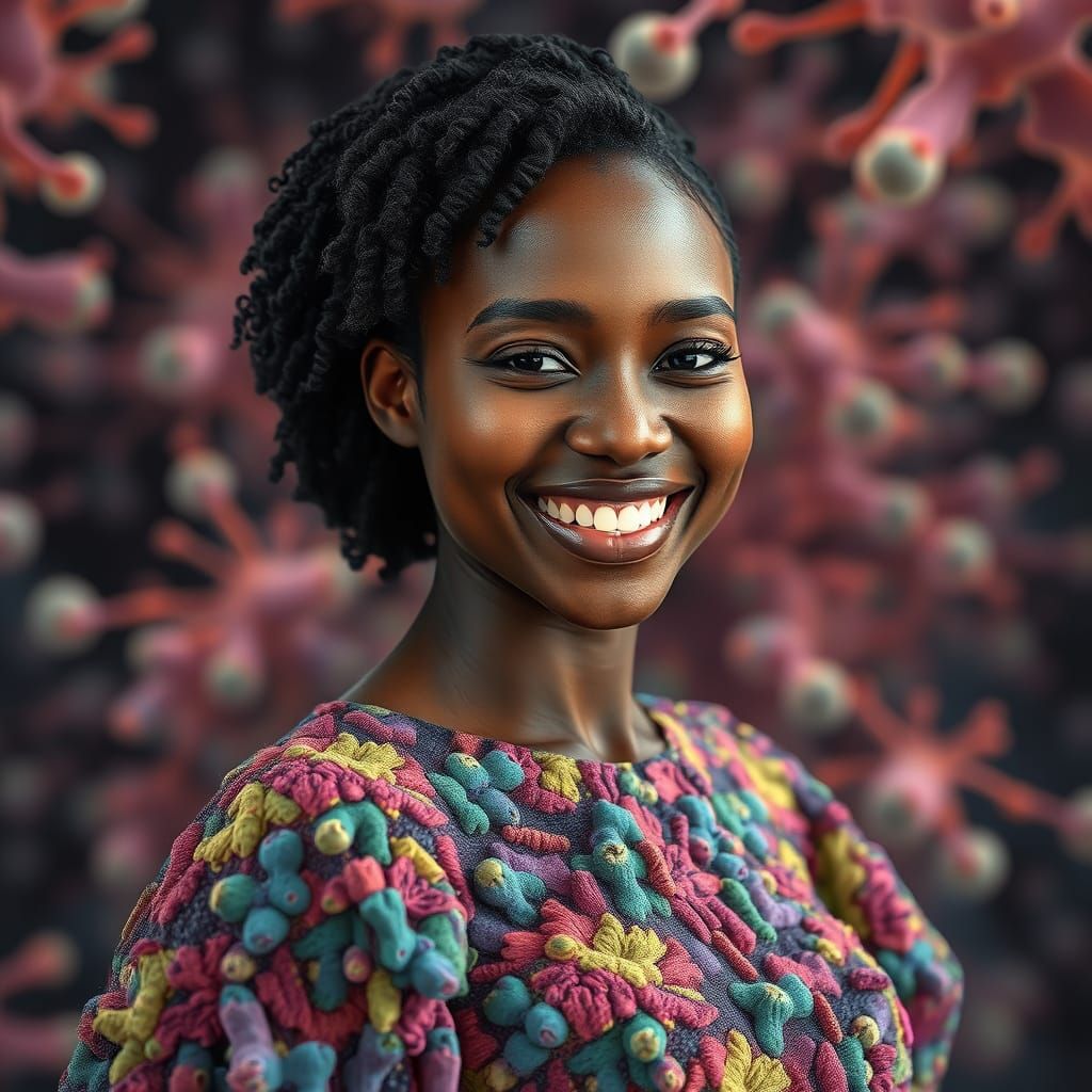 Woman in Bacteria Dress, Digital Art Style