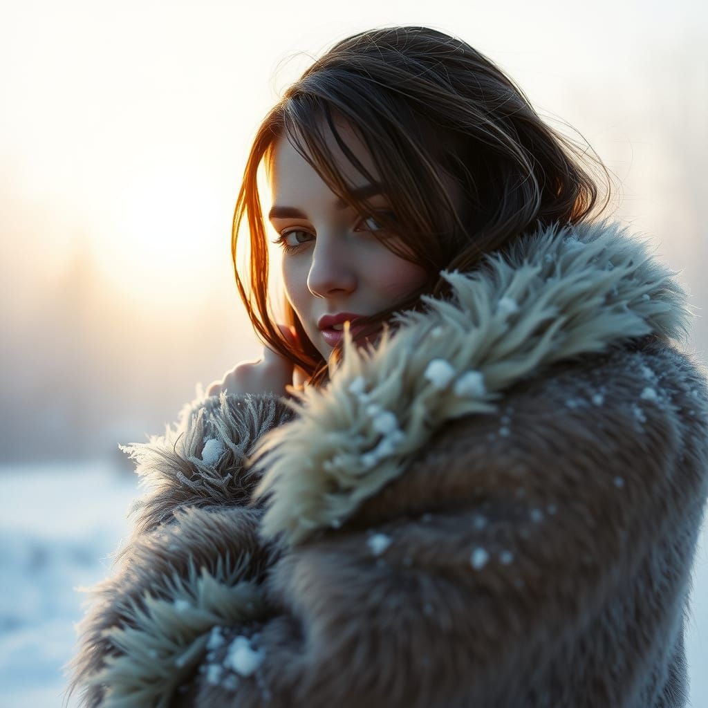 Winter Woman in Fur Cloak: Cinematic Film Still
