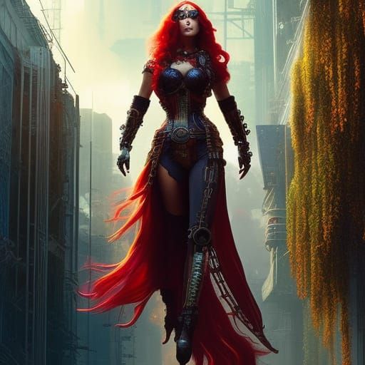 Steampunk Woman in Cyberpunk City Splash Art