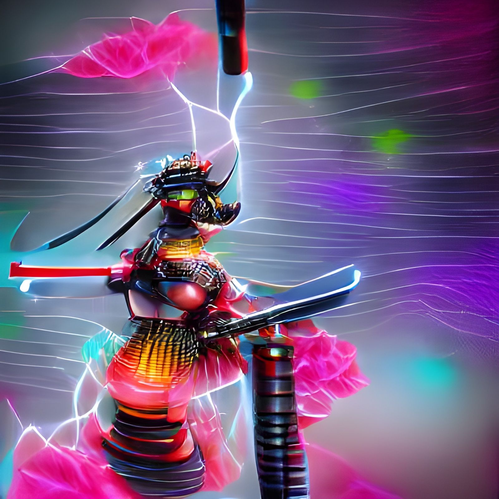 Samurai Robot Goddess with Neon Katana in 8k