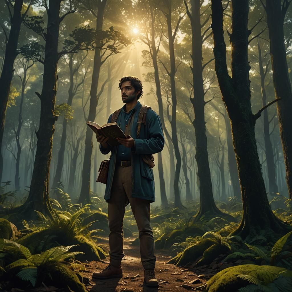 Golden Light Illuminates Forest Path in Fantasy Art