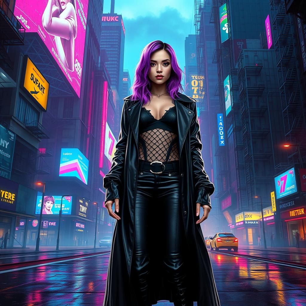 Cyberpunk Woman in Dystopian Cityscape