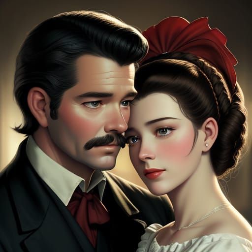 Scarlett and Rhett Embrace in Romantic Realism
