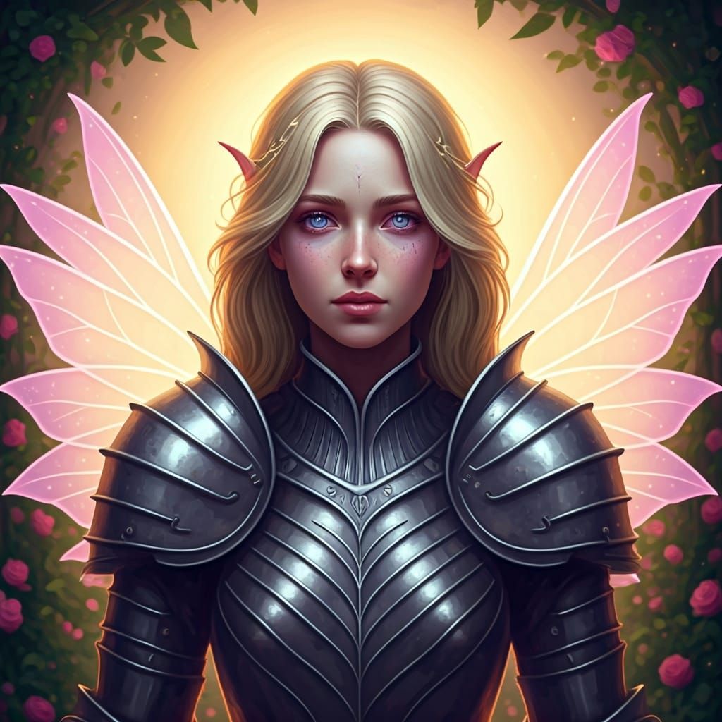 Radiant Fey Knight with Rose Petal Armor