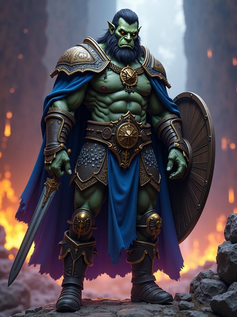 Half-Orc Warrior Gorak Stonefist in Dark Fantasy Style