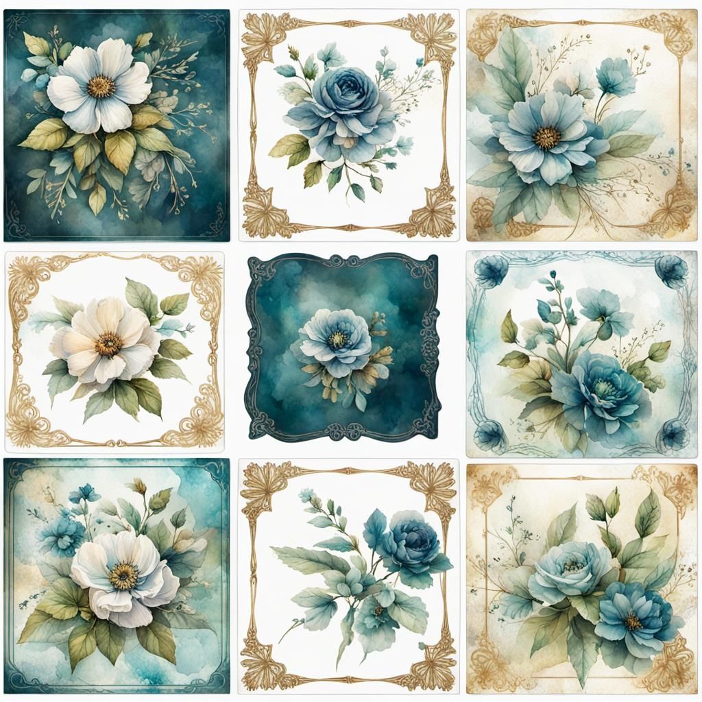 Vintage Floral Journal Card Collection in Watercolor Style