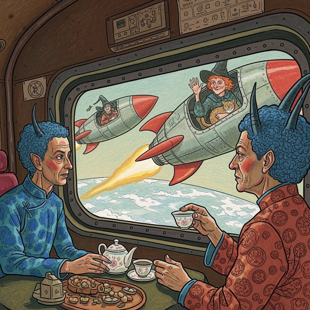 Alien Tea Ceremony in Space: Schiele-Inspired Rocket Interio...